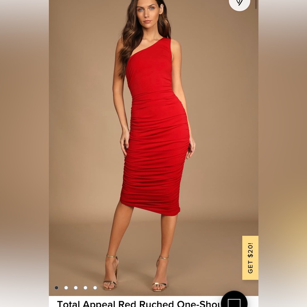 LuLus Total Appeal  Red Ruched One Shoulder Dress